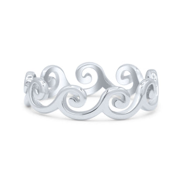 Dainty Filigree Curves Pattern Wave Design Oxidized Fashion Band Thumb Ring